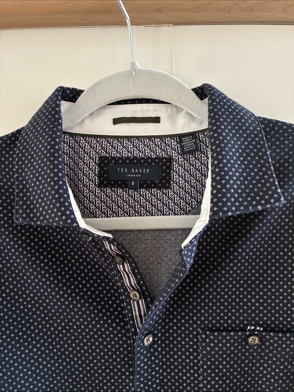 Ted Baker Navy Micro-Dot Contrast Trim Shirt